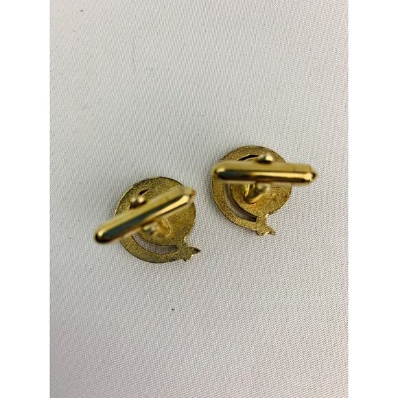 Vintage Signed Swank Cufflinks Goldtone and Mother of Pearl Bullet Back - Picture 9 of 10